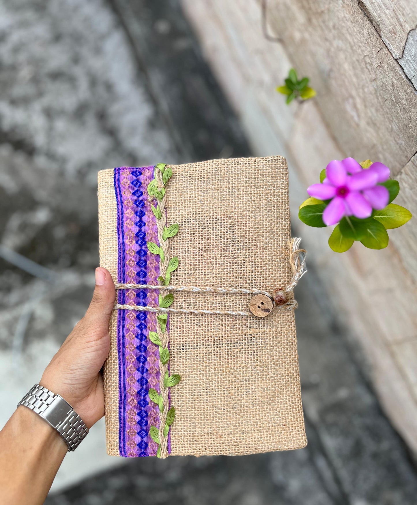 Upcycled Jute + Textile Diary Cover | A5
