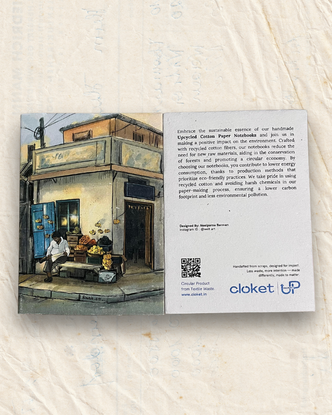 Corner Street by Neelparna Barman, Recycled Cotton Paper Notebook Artist Edition